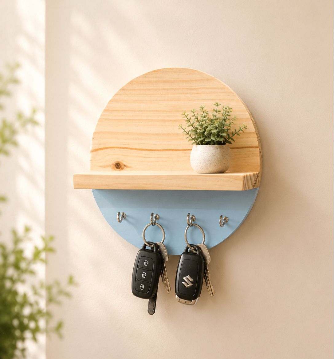 Chic Key Holder with Shelf | Premium Blue Finish