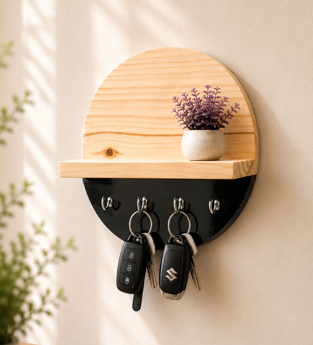 Sleek Key Holder with Shelf | Premium Black Finish