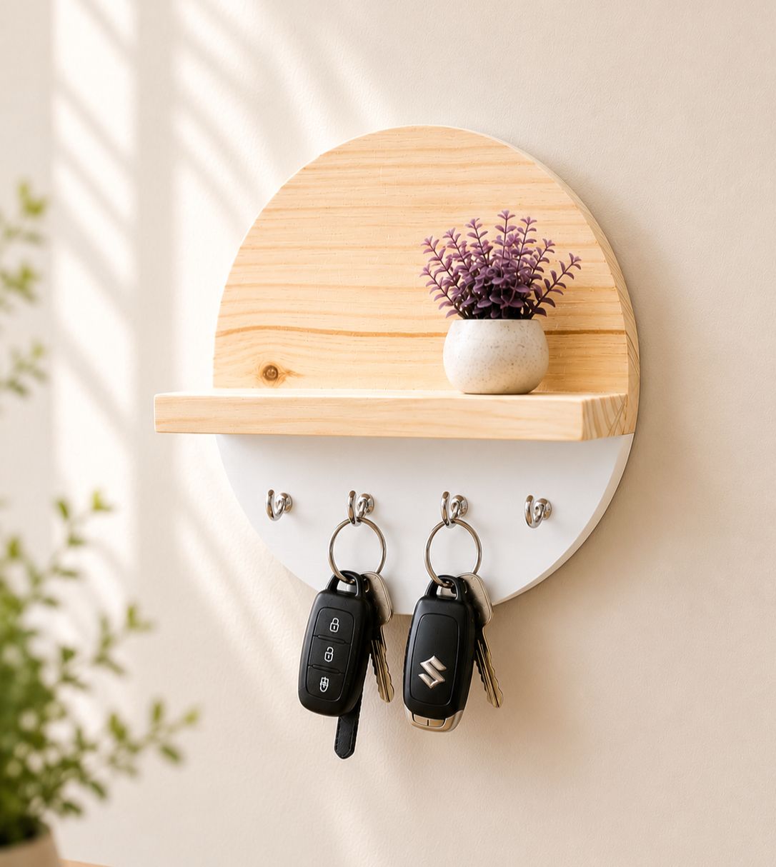 Minimalist Key Holder with Shelf | Premium White Finish
